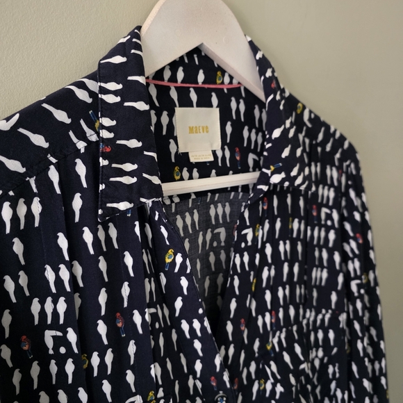 Anthropologie Maeve 10 Eclectic Bohemian Novelty Print Wynwood Bird Button Shirt - Picture 7 of 15